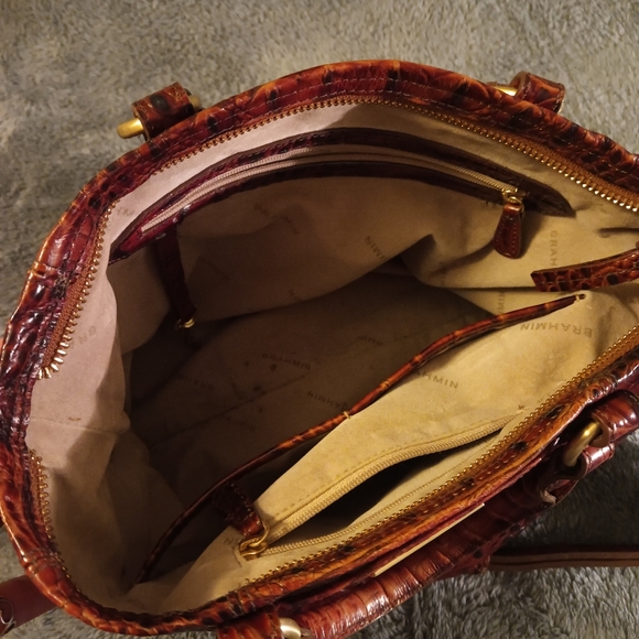 Brahmin Brown Croc-Embossed Leather Crossbody Satchel - Picture 7 of 10